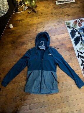 The North Face Teal and Heather Blue Hooded Zip-Up Jacket